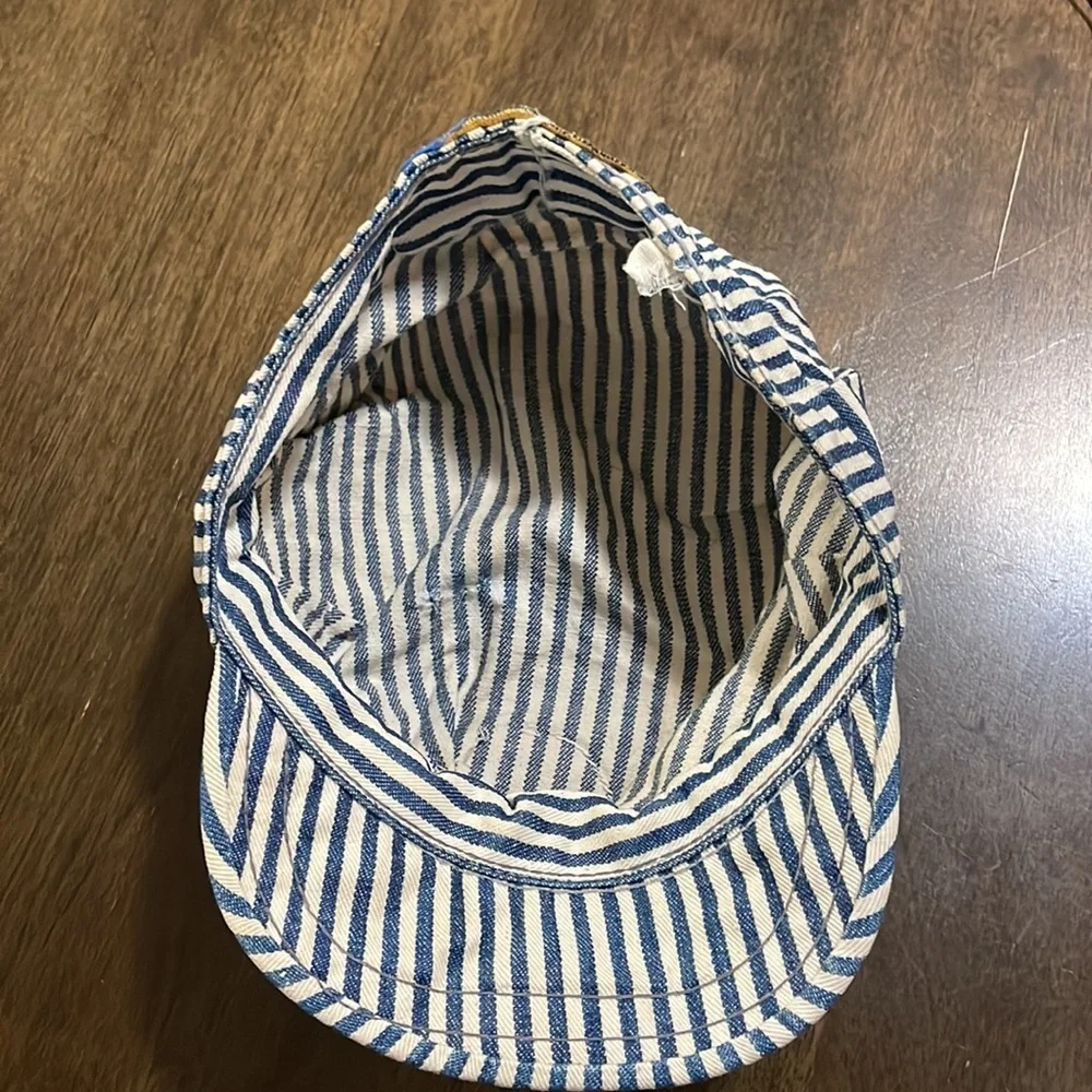 Kid’s Train Engineer Conductor Cap Hat Blue Striped Railroad vintage